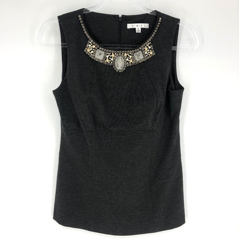 Cabi‎ Glitz Charcoal Embellished Shell Top Size 4